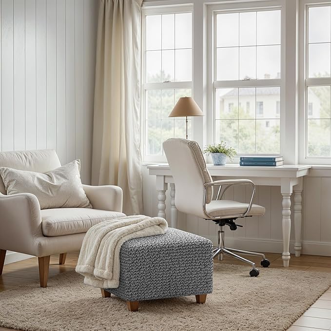 PAULATO BY GA.I.CO. Small Ottoman Cover Stool Cover Pouf Slipcover - Soft Polyester Fabric Slipcover - 1-Piece Form Fit Stretch Furniture Protector - Microfibra Collection - Ash (Ottoman)