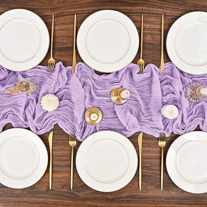 12 Pack Lavender Cheesecloth Table Runner 10FT Cheese Cloths for Wedding Decor, 20x120inch Rustic Boho Gauze Table Runners for Wedding Party Bridal Shower Table Decoration