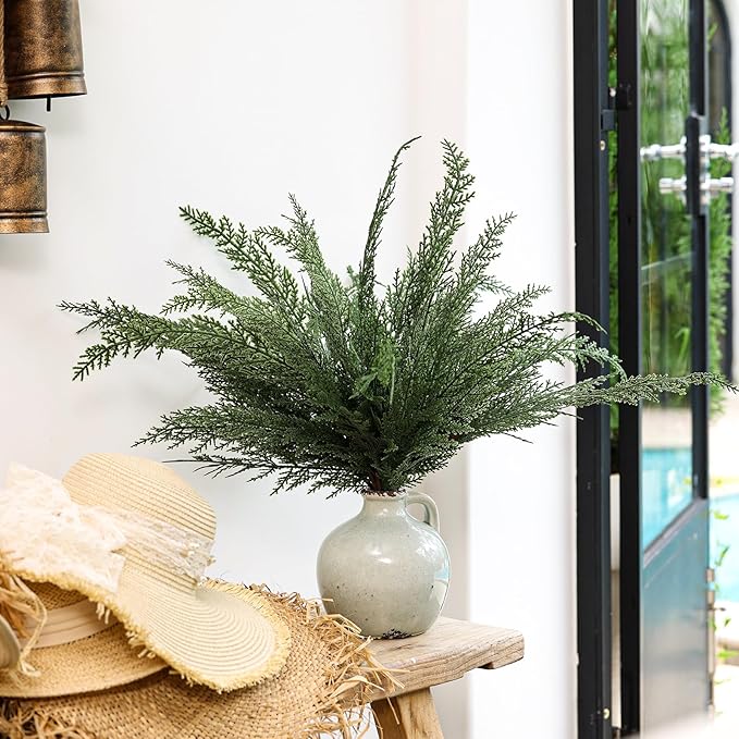 Christmas Cypress Stems for Vases Cedar - Real Touch Realistic Artificial Faux Greenery Pine Branches Fillers and Holiday Home Decor 18 inch Long 10 Pcs