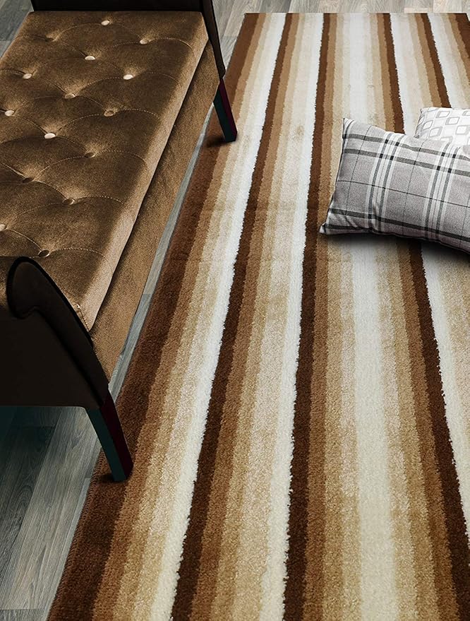 Custom Size Hallway Runner Rug, Slip Resistant, 26 Inch Wide X Your Choice of Length, Stripes Brown, 26 Inch X 9 feet