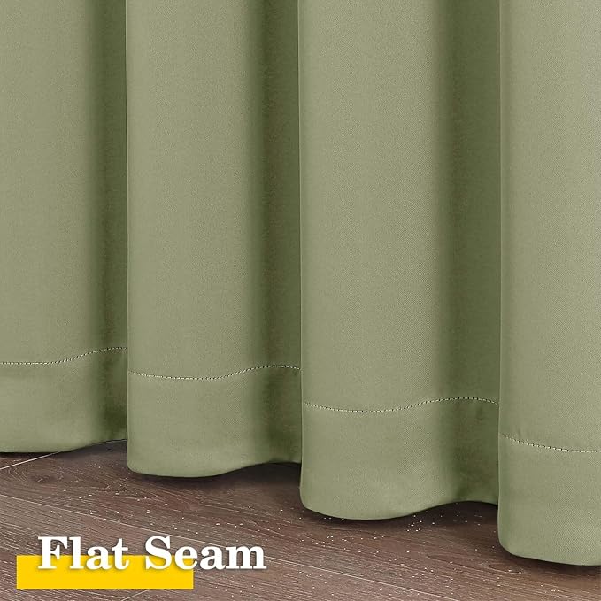 Sage Green Blackout Curtains for Bedroom Living Room 54 Inch Length 2 Panels, Soft Solid Insulated Room Darkening Curtains Drapes, Modern Rod Pocket Design, Sage Green, 2PCS Each 40" Wx54 L
