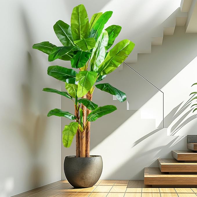 8.2FT Artificial Banana Tree Tall Fake Banana Leaf Plant Faux Banana Silk Tree Faux Banana Leaves for Home Swimming Pool Indoor Outdoor Patio Tropical Decor