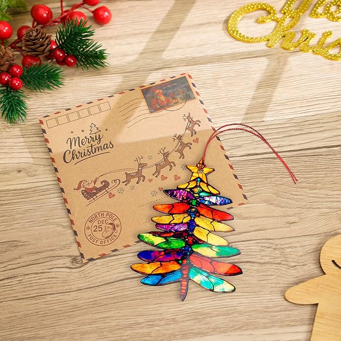 Dragonflies Suncatcher Decor, Dragonfly Tree Ornament, Hanging Christmas Ornaments Decoration for Window, Car, Dragonfly Gifts for Women Friends, Cute Ornaments for Christmas Tree, Keepsake Ornament