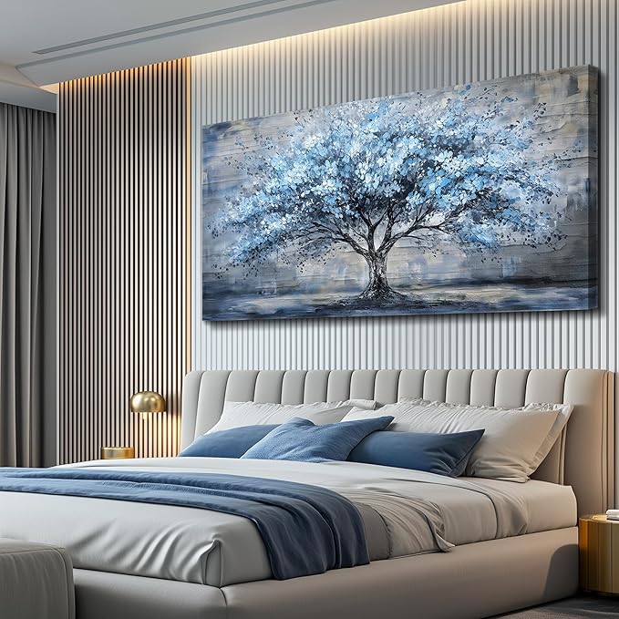 Canvas Wall Art for Living Room Wall Decor for Bedroom Office Modern Hotel Wall Decorations Blue Tree Landscape Paintings Abstract Pictures Artwork Room Aesthetic Home Decor 20x40 in