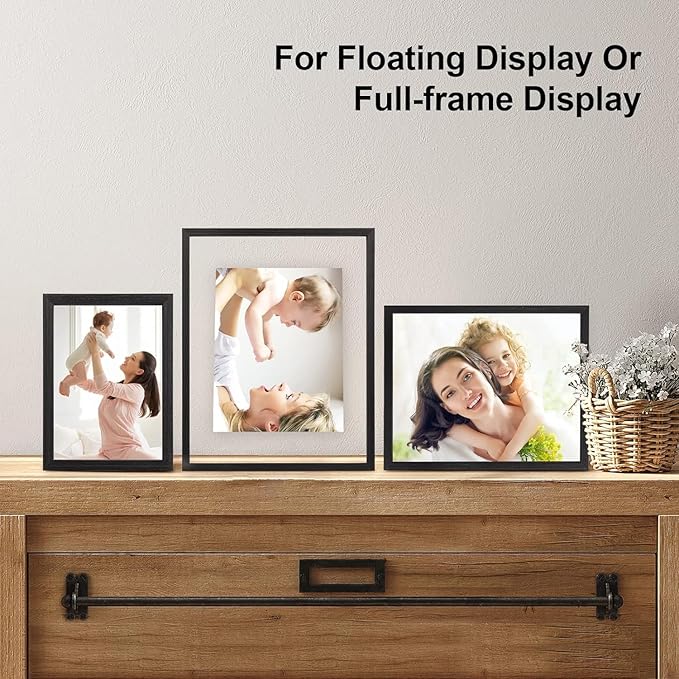 Egofine 8.5x11 Floating Frames Set of 2, Double Plexiglass Picture Frame, Made of Solid Wood Display Any Size Photo up to 8.5x11, Wall Mount or Tabletop Standing, Faded Black