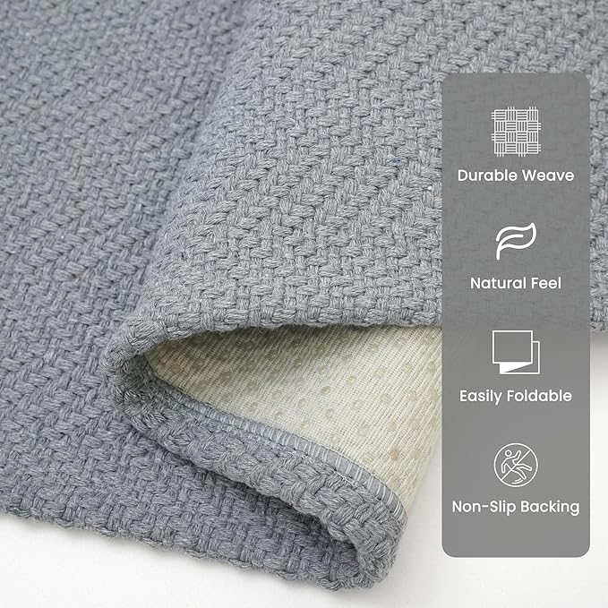 2x6 Ft Braided Runner Rug Washable Runners for Hallways Kitchen Runner Rug with Rubber Backing Cotton Entryway Runner Indoor, Woven Floor Carpet for Hall Kitchen Bedroom, Grey