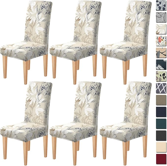 Dioxide High Stretch Chair Covers for Dining Chairs, Washable Dining Chair Covers Set of 6, Soft Kitchen Chairs Seat Covers, Parsons Chair Slipcovers Protectors for Home Hotel Restaurant Banquet