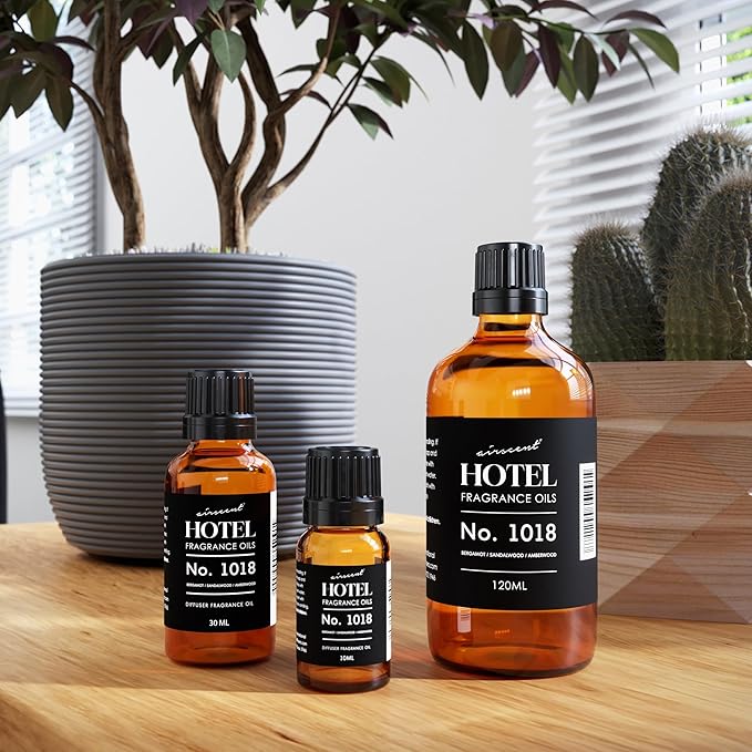 AirScent Hotel Diffuser Oil No. 1018 - Bergamot Sandalwood Amberwood - Hotel Scent Dupe - Premium Fragrance Oil for Ultrasonic and Waterless Diffusers and Crafting - 10 ml, 0.34 fl oz Glass Bottle