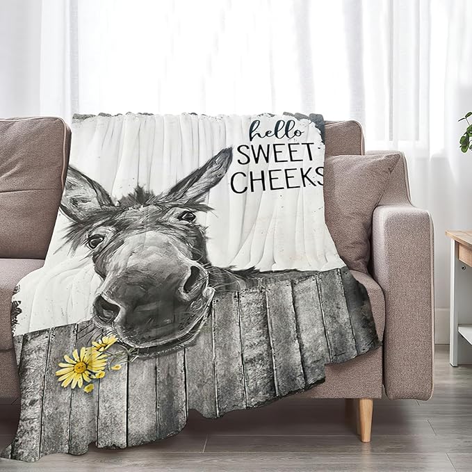 Tijuboni Funny Donkey Throw Blanket Donkey Gifts for Girls Boys Women Men Kids Adults Soft Flannel Fleece Blanket for Couch Sofa Bed Home Decor 60"x80"