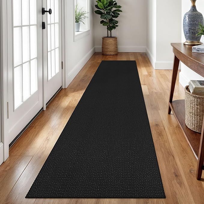 Braided Runner Rug 2x10 Ft Washable Runners for Hallways Non Slip Rubber Backed Kitchen Runners Cotton Long Entryway Runner Indoor, Woven Carpet for Hall Kitchen Entryway, Black/Grey