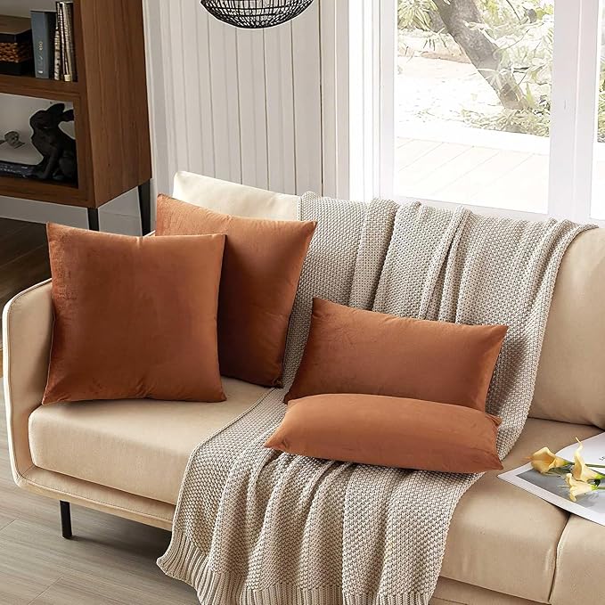 JUSPURBET 20x20 Throw Pillow Covers Set of 2 Decorative Pillow Covers for Couch Sofa Bed Cozy Velvet Cushion Covers Cases with Invisible Zipper for Living Room Home Decor,Mocha Mousse