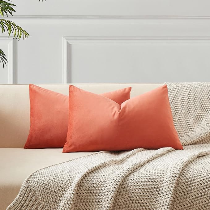 JUSPURBET Velvet Pillow Covers 16x24 Inch Set of 2 Decorative Lumbar Throw Pillow Covers for Couch Sofa Bed Soft Thick Velvet Cushion Cases with Hidden Zipper for Home Decor,Apricot