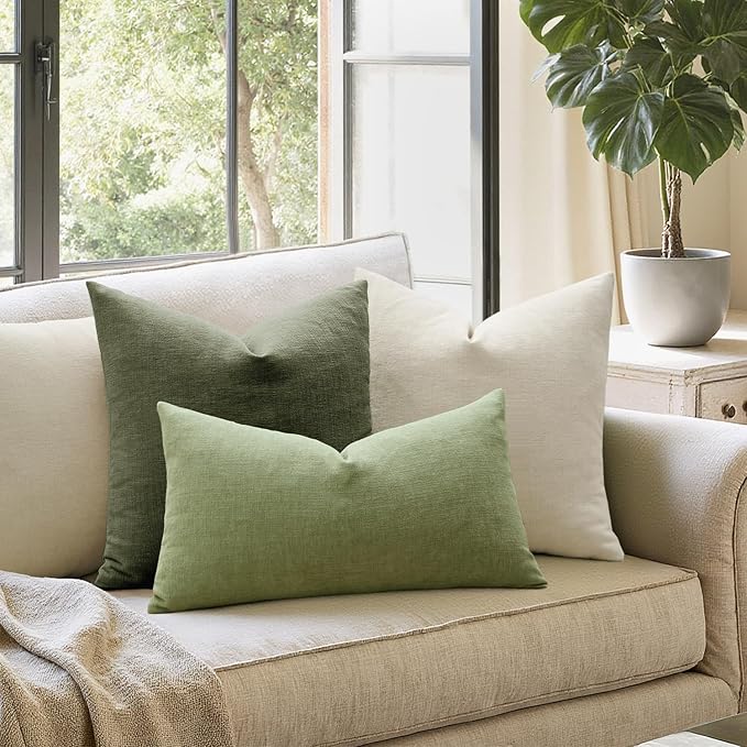 MIULEE Olive Green Couch Pillow Covers 20x20 Inch, Set of 2 Soft Chenille Decorative Square Throw Pillow Covers Farmhouse for Sofa Living Room Bed