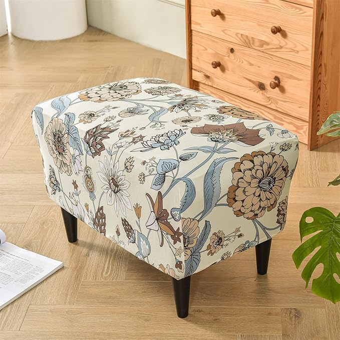Eco-Ancheng Chair Cover Stretch Ottoman Cover Rectangular Storage Ottoman Slipcover Footrest Stool Covers Ottoman Slipcovers for Foot Stool with Nonslip Elastic Bottom