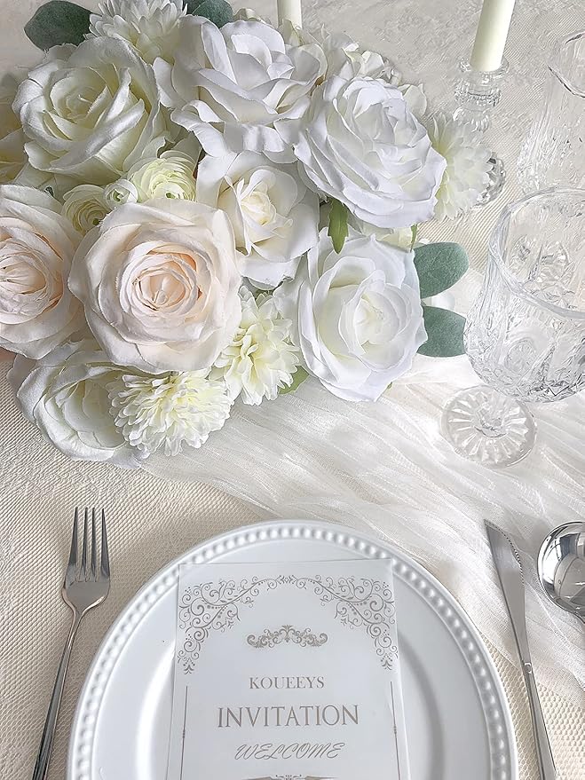 Roses Artificial Flowers White Fake Flower Bulk for DIY Wedding Bouquet Bridal Baby Shower Decorations Party Table Centerpiece Silk Floral Arrangements Home Decor Indoor Cream Ivory Box