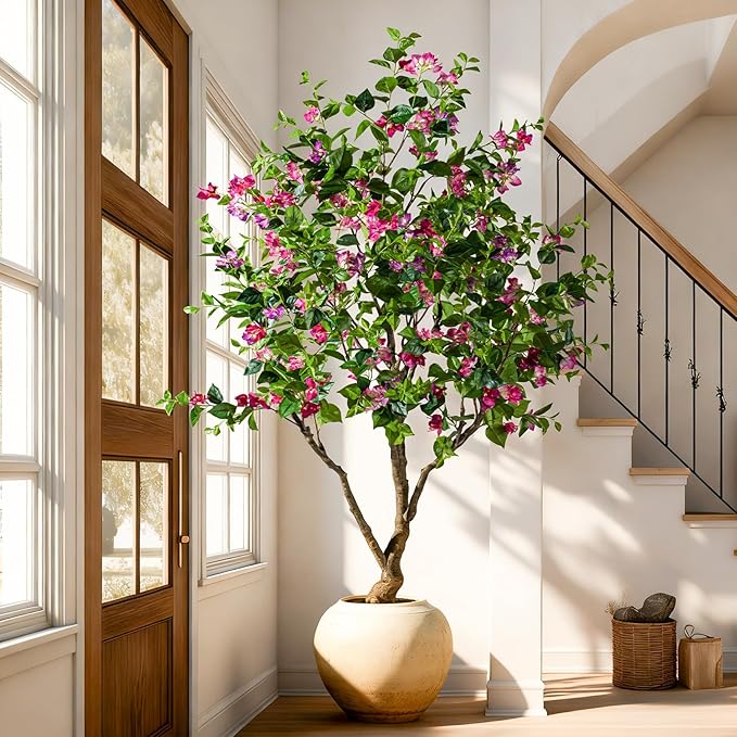 Artificial Bougainvillea Tree, 8FT UV Resistant Fake Bougainvillea Plant in Pot for Outdoor/Indoors, Realistic Faux Flowering Tree for Patio, Garden, Porch, Home Decor