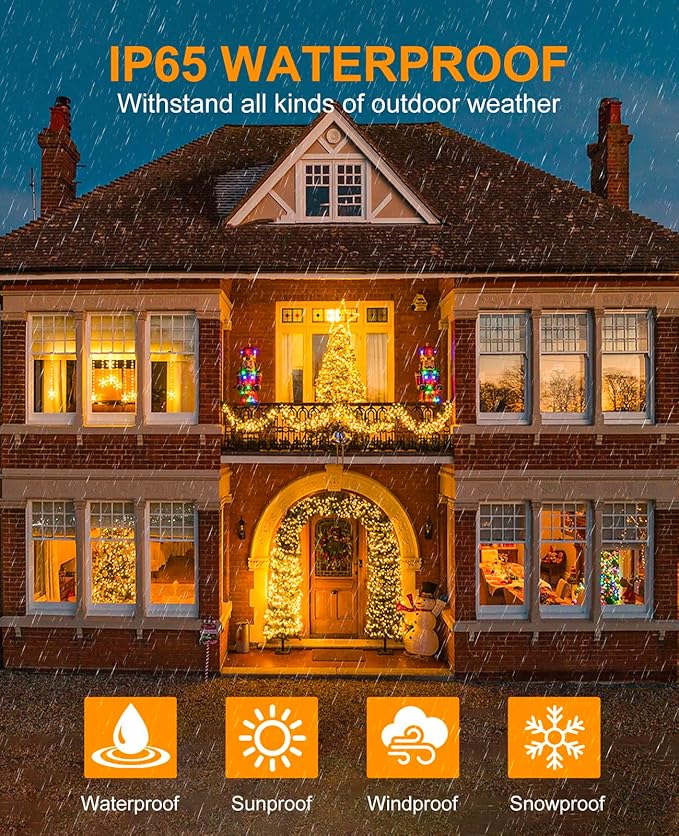 40FT 120 LED Christmas Lights Outdoor, Warm White Christmas String Lights with 8 Modes & Waterproof, Connectable Plug in Christmas Tree Lights for Indoor Bedroom Yard Holiday Decorations