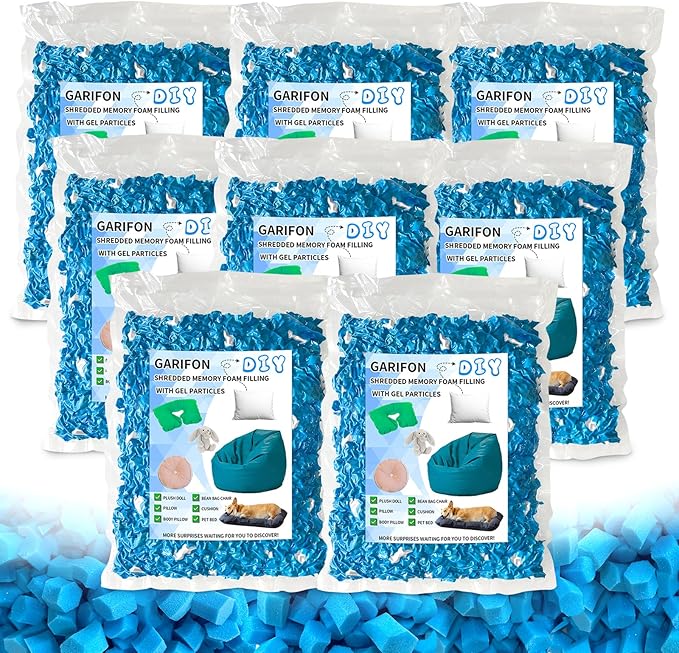 40lbs Bean Bag Filler, Pillow Filler Stuffing, Bean Bag Filling, Shredded Memory Foam Filling, Punching Bag Filler, Foam Refill for Pouf/Ottoman Stuffing/Boxing Bag,Added Gel Particles