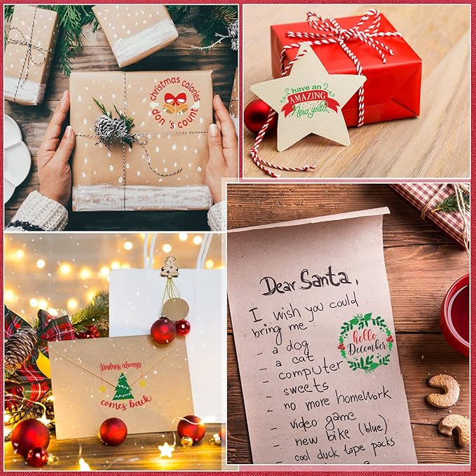 Fainne 100 Pcs Christmas Word Stickers for Crafts Christmas Vinyl Inspirational Stickers Waterproof Xmas Decals for Ornament Ball Wooden Cup Glass Water Bottle Decoration, 50 Style(Santa)