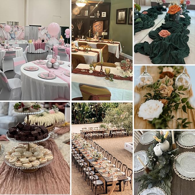 BALCONY & FALCON Sage Green Cheesecloth Table Runner 10FT 120 Inch Rustic & Boho Farmhouse Gauze Cheese Cloth Runners for Wedding Fall Thanksgiving Christmas Party Baby Shower Birthday Decor