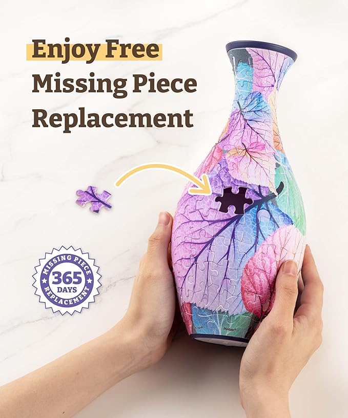 Pintoo 3D Puzzle Vase Unique Flower Vase Made by 160 Curved Plastic Puzzle Pieces House Warming Gift for Flower Arrangements and Home Decoration - [S1034] (Classic, Colorful Leaves)
