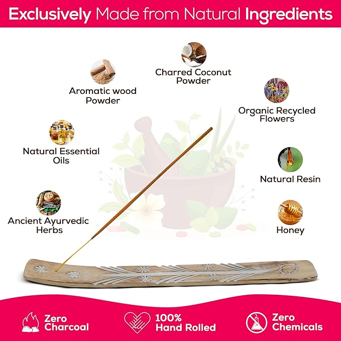 Satya Rose Incense Sticks, Satya Bng Insenses 15gmx12 Pack with Raajsee Incense Holder Bundle, Satya Nagchampa Natural Incense