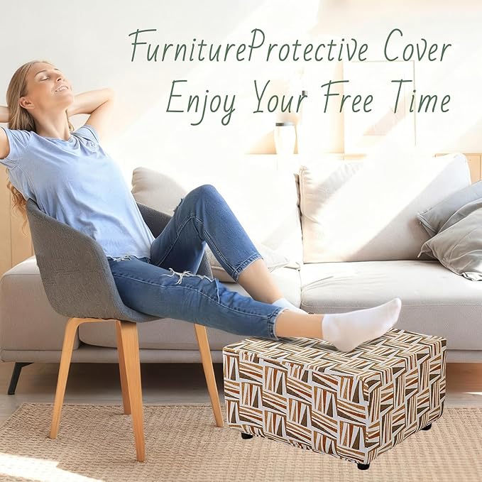 HAOYONG Ottoman Cover Rectangle Printed, Stretch Footstool Slipcover Soft Fabric Protector for Rectangular Ottoman in Living Room or Bedroom Washable Medium