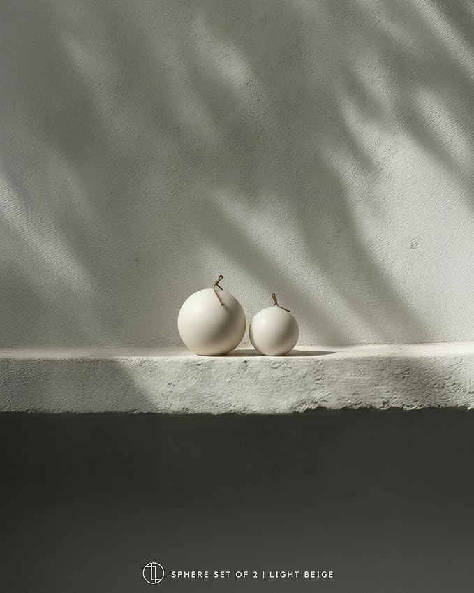LAWA Sphere Set of 2 Candle - Beautiful Handmade Pillar Scented Soy Wax Elegant Aesthetic Candle Housewarming Gift Home Room Shelf Decor Idea (Light Beige, Set of 2)