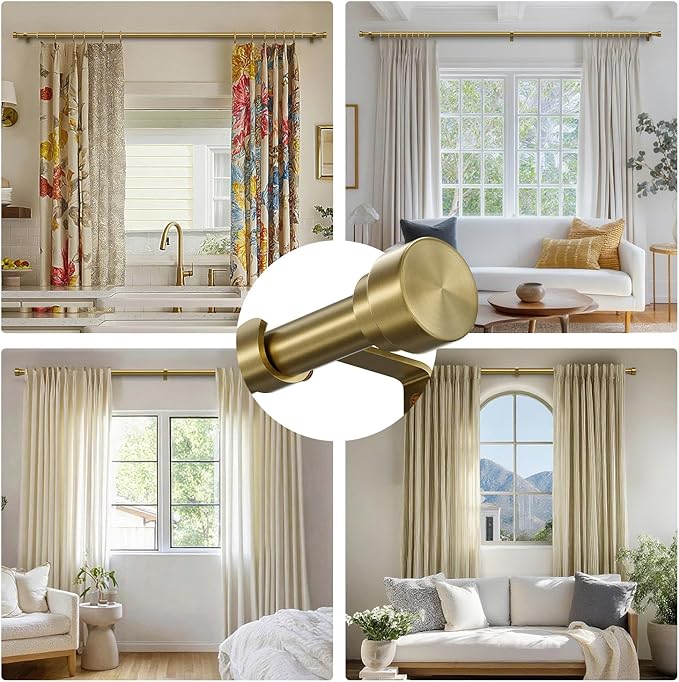 Oneach Heavy Duty Curtain Rods for Windows 72 to 144 Inch, 1 Inch Antique Gold Curtain Rod, Adjustable Length Rod with Metal Finials, Modern Decorative for Bedroom Kitchen Living Room (16 to 150 Inch)