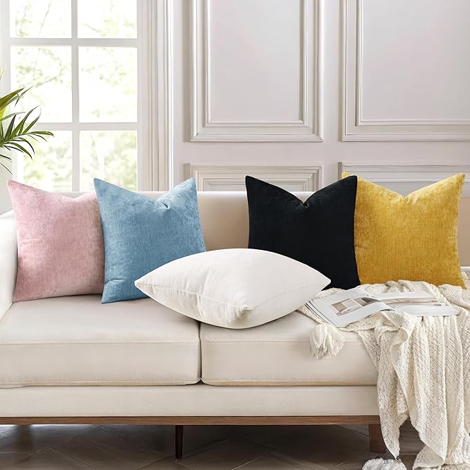 decorUhome Chenille Grey Blue Throw Pillow Covers 12x20 Inch Set of 2, Decorative Soft Couch Pillow Covers Solid Dyed Accent Farmhouse Neutral Rectangle Pillow Cases for Sofa Bed Living Room