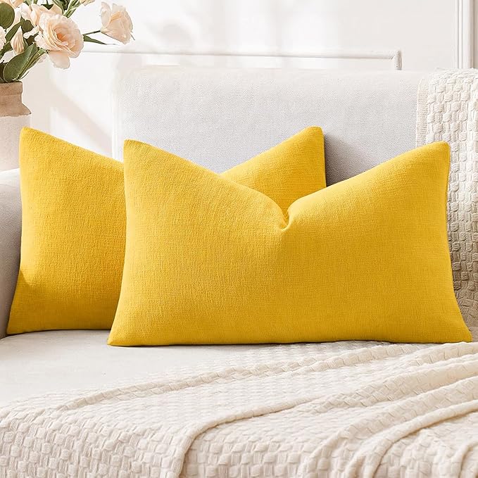 MIULEE Yellow Couch Pillow Covers 12x20 Inch, Set of 2 Soft Chenille Decorative Lumbar Throw Pillow Covers Farmhouse for Sofa Living Room Bed