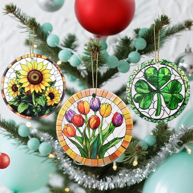 Christmas Ornaments, Dodosky 2.8in Ceramic Tulips Flower Ornament, Xmas Decor, Christmas Tree Ornaments, Xmas Decorations for Tree, Holiday Ornament, Tulips Gifts, Gifts for Women, Mom, Flower Lovers