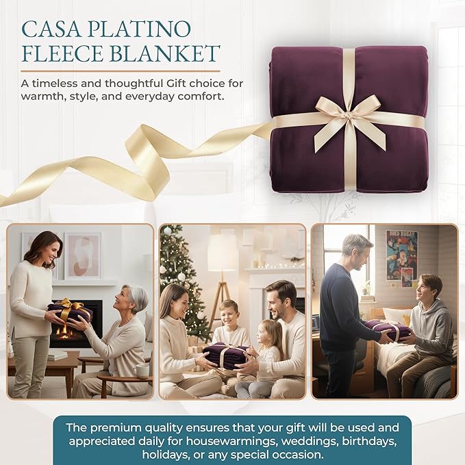 Casa Platino Throw Blanket – Flannel Fleece 50x60 – Lightweight, Soft & Cozy Blanket for Couch or Bed – All Season Comfort – Thoughtful Gift for Her - Purple