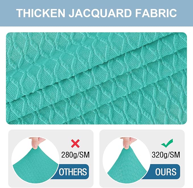 Smiry Stretch Jacquard Seat Covers for Dining Room Chairs Set of 2, Removable Washable Chair Seat Protector Slipcovers, No Rear Covers, Teal