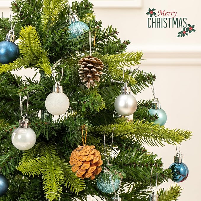 100 Pcs Mini Christmas Ball Ornaments Set, 1.18'' Silver and Blue Small Shatterproof Xmas Tree Ornament Hanging Ball Bulk Decorations for Holiday Party, Wreath, Garland, Winter Decor