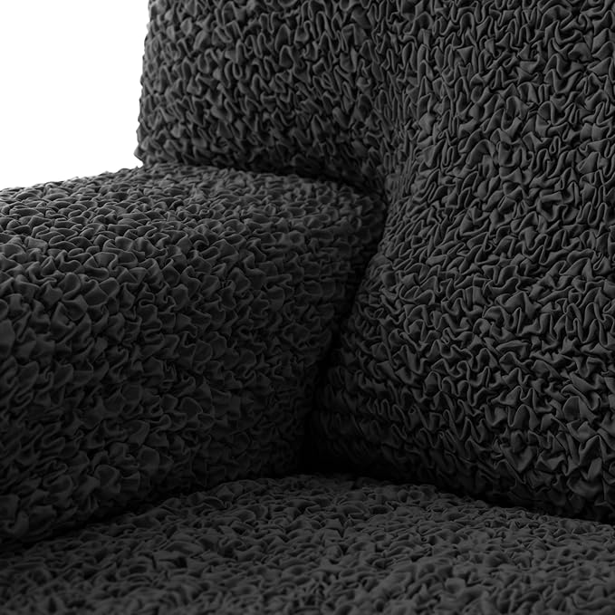 PAULATO BY GA.I.CO. Big Ottoman Cover Stool Cover Pouf Slipcover - Soft Polyester Fabric Slipcover - 1-Piece Form Fit Stretch Furniture Protector - Microfibra Collection - Black (Ottoman)