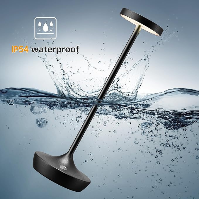 Cordless Table Lamp Rechargeable - 6000mAh LED Battery Operated Table Light - Portable Touch Dimmable Outdoor Waterproof Table Lamps for Patio Restaurant Dining (2 Black)