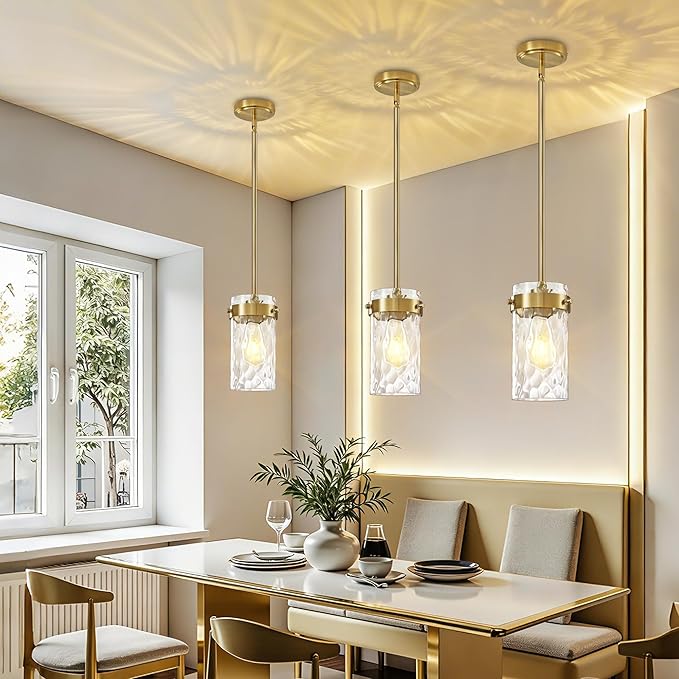 4.72" Hammered Glass Pendant Lighting for Kitchen Island 1 Pack, Modern Brushed Gold Pendant Light Fixtures, Adjustable Ceiling Pendant Light for Kitchen Island Dining Room Bedroom Hallway