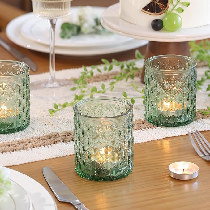 8Pcs Large Votive Candle Holders Green Tea Light Candle Holders Glass Candle Holder for Wedding, Bridal Shower, Table Centerpiece, Party, Home Decor