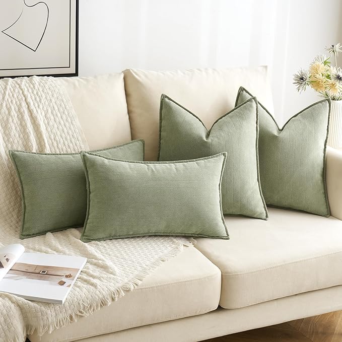 MIULEE Pack of 2 Sage Green Decorative Pillow Covers 20x20 Inch Soft Chenille Luxurious Couch Throw Pillows Farmhouse Cushion Covers with Elegant Design for Sofa Bedroom Living Room Home Decor