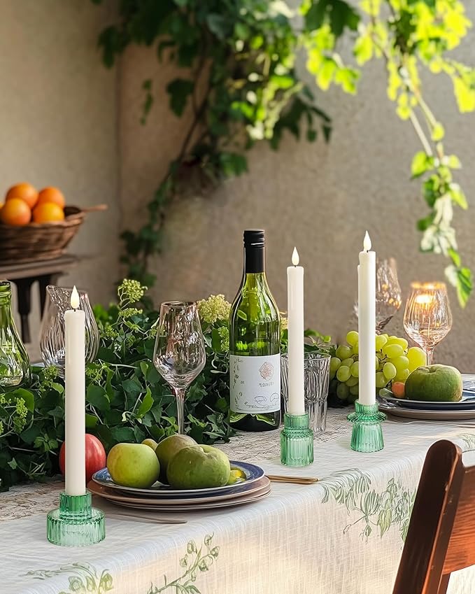 Homemory Colorful Glass Candle Holders,12 Pcs Green Tea Light Holders, Taper Glass Candlestick Holder, Votive Candle Holders for Tables Wedding Centerpieces, Shabbat, Home Decor, Christmas