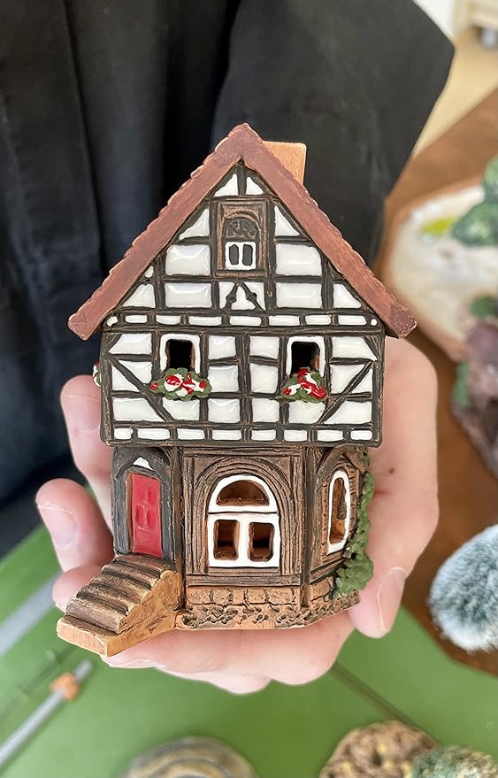 Ceramic Houses and Villages Collection - Handmade Christmas Village House Collectible Miniature of Historic House in Lauterbach Germany - Cone Incense Holder Room Decor Incense Burner S19-6