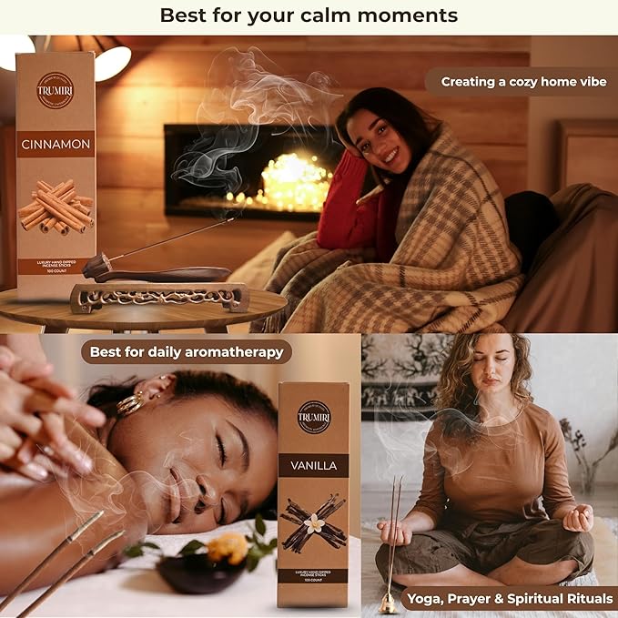 Cinnamon & Vanilla - Combo Pack of Incense Sticks - 100 Insence-Sticks of Each Scent - Total 200 Inscents - Inciensos Aromaticos para La Casa - Made with Natural Non Toxic Ingredients
