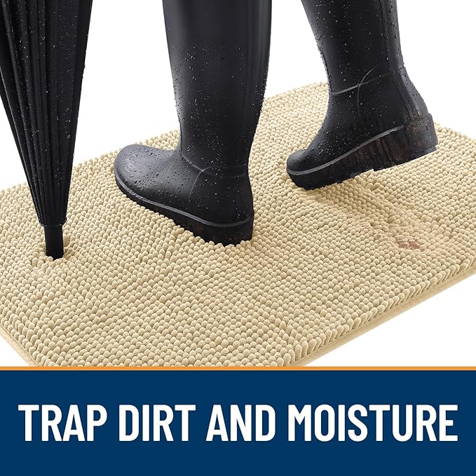OLANLY Dog Door Mat for Muddy Paws 59x20, Absorbs Moisture and Dirt, Absorbent Non-Slip Washable Doormat, Quick Dry Chenille Mud Mat for Dogs, Entry Indoor Entryway Carpet for Inside Floor, Sand