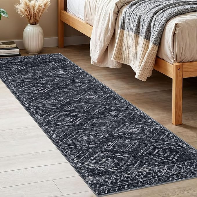 KILOCOCO Boho Kitchen Runner Rug 2x6 Washable Runner Rug, Soft Runners for Hallways Non Slip Printed Distressed Laundry Room Rug, Low-Pile Rug for Entryway/Bedroom/Living Room, Charcoal