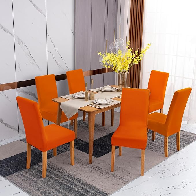 Sufdari Dining Chair Covers,Kitchen Chair Cover,Parsons Chair Slipcover,Spandex Chair Protectors for Dining Room Stretch Chairs Cover Set of 8 -Orange