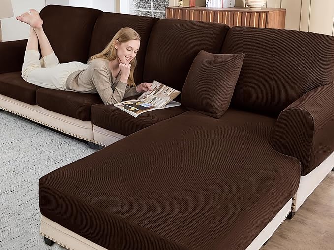 Sectional Couch Covers for Sofa Cushion L Shaped Couch Cover Washable Soft Couch Cushion Covers Stretch Sofa Slipcovers(3-Piece for Sofa Seat or Backrest, Brown)