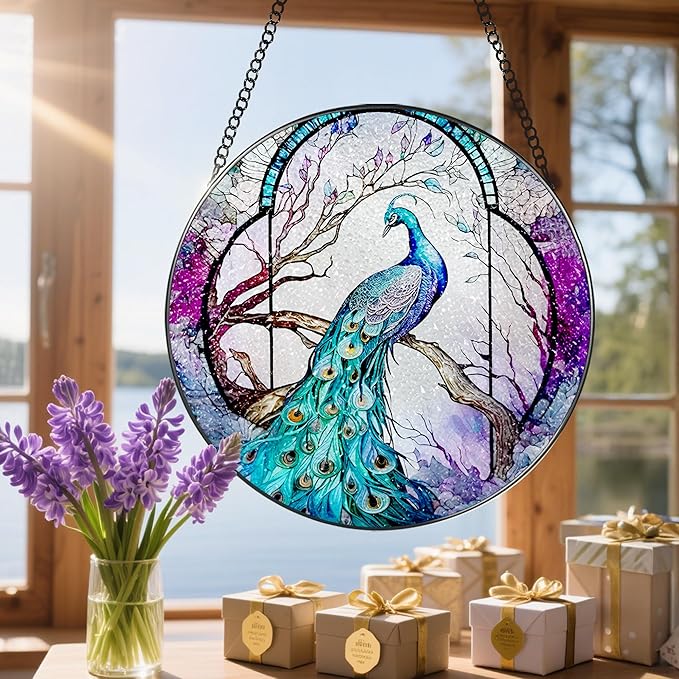 Stained Glass Window Hanging, Stained Glass Suncatcher, Peacock Sun Catcher, Window Decor, Peacock Gift, Gifts for Mothers Day, Christmas or Birthday Gift, Gifts for Her Mom Grandmother Daughter