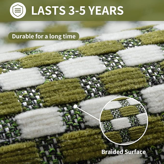 Kitchen Mats for Floor, Super Absorbent Kitchen Rugs Non Slip Washable, Rubber Backing Soft Chenille Braided Kitchen Runner Rug Standing Mat Sink Mat, Easy to Clean, Green 17"x30"