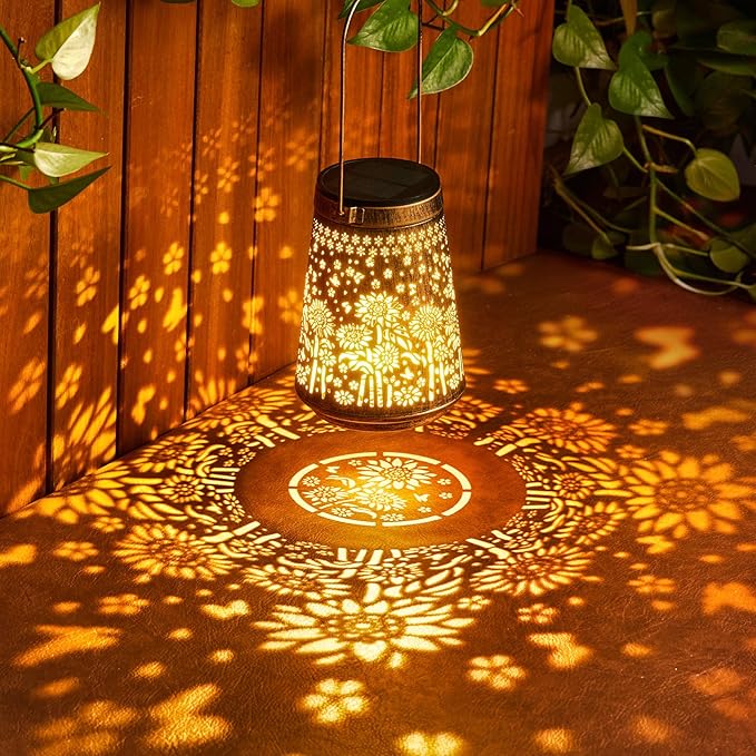 4 Pack Solar Lanterns Outdoor Waterproof Birthday Gifts for Women Mom Grandma, Hollowed-Out Metal Sunflower Hanging Solar Lantern Lights Outdoor Decor, 2 Modes Lights Decor for Yard, Patio